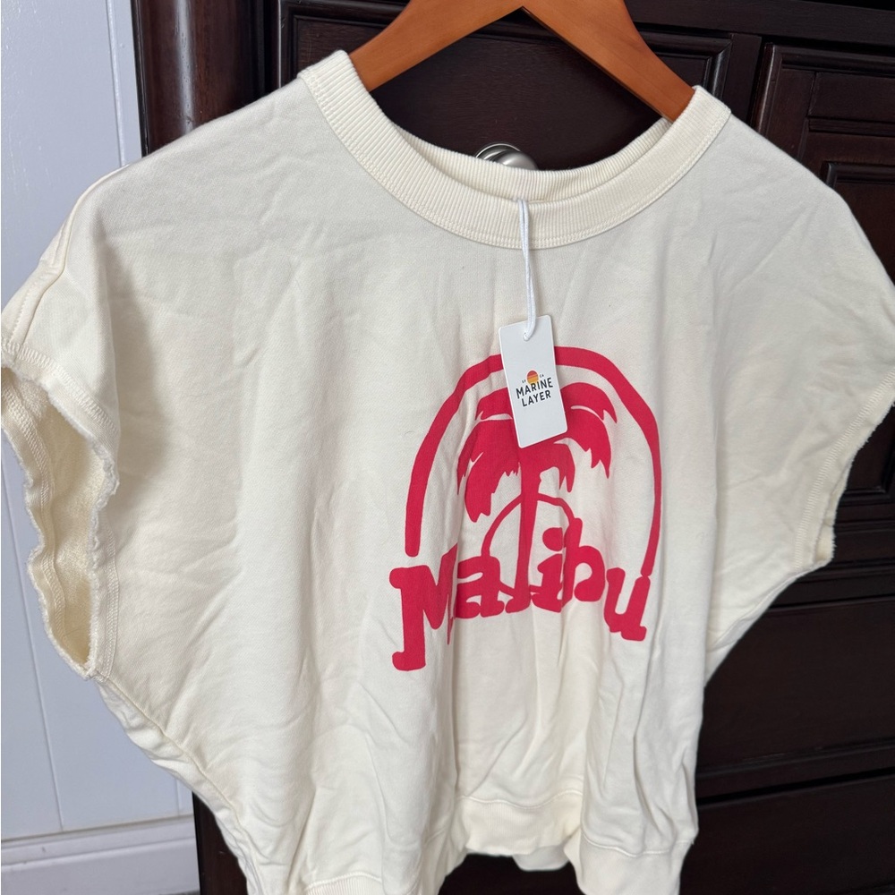 Marine Layer women short sleeve style Sweatshirt with Red Palm Graphic 🌴🏖️